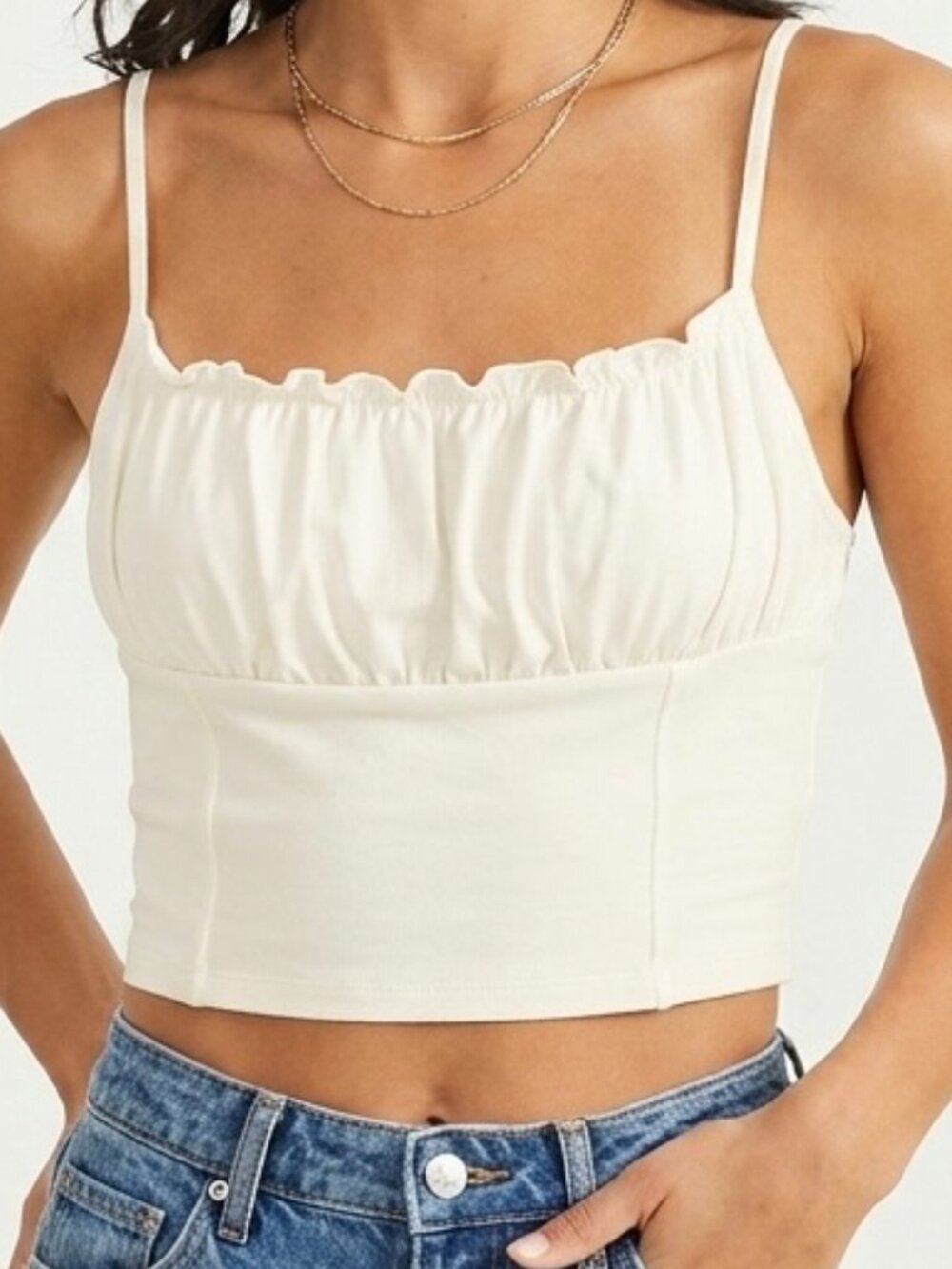Princess Polly Tilly Top Off White Ruffle Bust Crop Top Size 4 Small